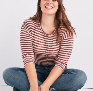 Lucky-Brand-Burgundy-Stripes-3-4-Sleeve-Tee-Women-039-s-Plus-Size-3X-NEW-with-Tags