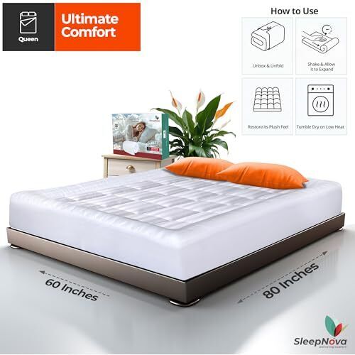 100% Cotton Top Mattress Topper, Breathable & Cooling Mattress Topper Queen - Bild 4 von 7