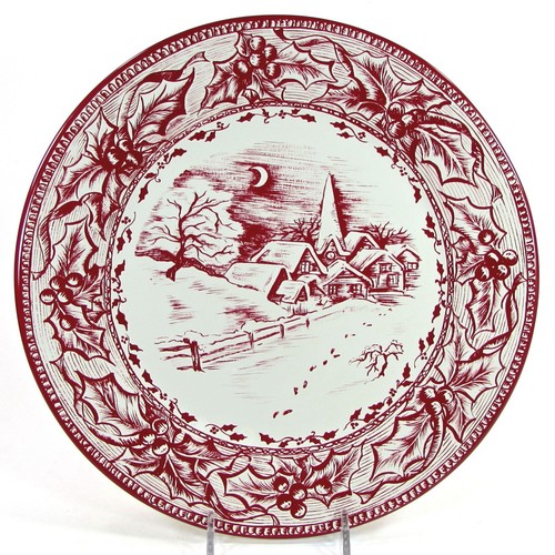 Restoration Hardware HOLIDAY 10" Tin Plate Set 4 Christmas 2003 Red Transferware - Picture 12 of 22
