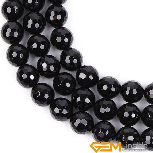 Natural Black Agate Onyx Faceted Round Loose Spacer Beads For Jewelry Making 15" - Picture 6 of 60