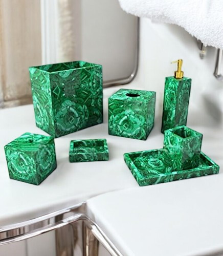 Elegante Juego de Tocador de Baño Malaquita Verde Moderno Fuego Piedra Decoración - Imagen 7 de 7