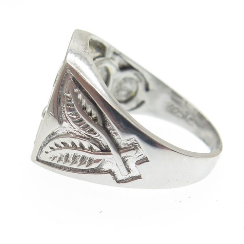 925 Sterling Silver Real Round-Cut Diamond Eagle Signet Ring Size 10.25 - Picture 6 of 8