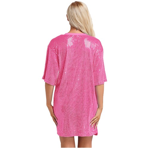 Damen Rock Rundhals Kleid Buchstabe Clubwear Glitzer Shirt Festival Glitzer Fit - Bild 34 von 49
