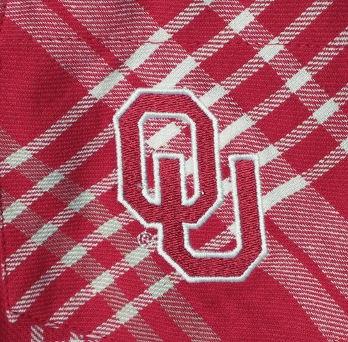 Oklahoma Sooners Women's Missy Boyfriend Crimson Plaid Button Up Flannel Shirt - Picture 4 of 5