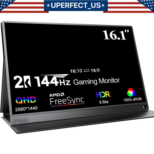 UPERFECT 16.1" 144Hz 2K Portable Monitor HDMI USB C External Second Screen Used - Picture 1 of 20