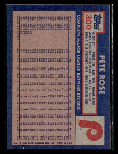 1984 Topps #300 Pete Rose - Picture 2 of 2