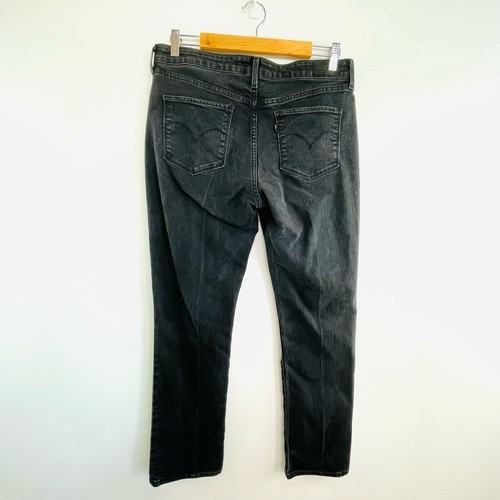 Levis Sz 14. 32 Black Denim Demi Curve Mid Rise Straight Leg Jeans Designer - Picture 6 of 11
