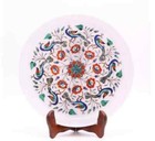 15" white Marble Plate round Floral Inlay Pietra Dura room Home Decor antique p5