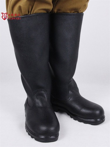 Vintage Russia Soviet Army Military Soldiers Combat Black Leather Long Boots - Picture 3 of 10