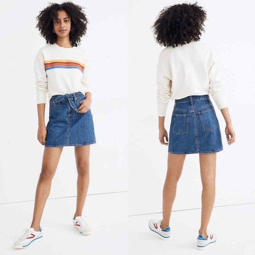 Madewell Rigid Denim Straight Mini Skirt in Haydel Wash: Tie-Waist US Size 29 - Picture 8 of 8
