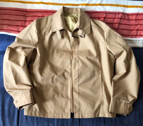 Vtg London Fog Mens 40R Beige Tan Zip Up Harrington Jacket Lined Pockets Collar - Picture 6 of 12