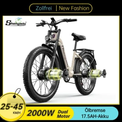 SHENGMILO E-Bike Mountainbike 26 Zoll Elektrofahrrad 2000W Damen Trekking Bike 17.5AH 48V