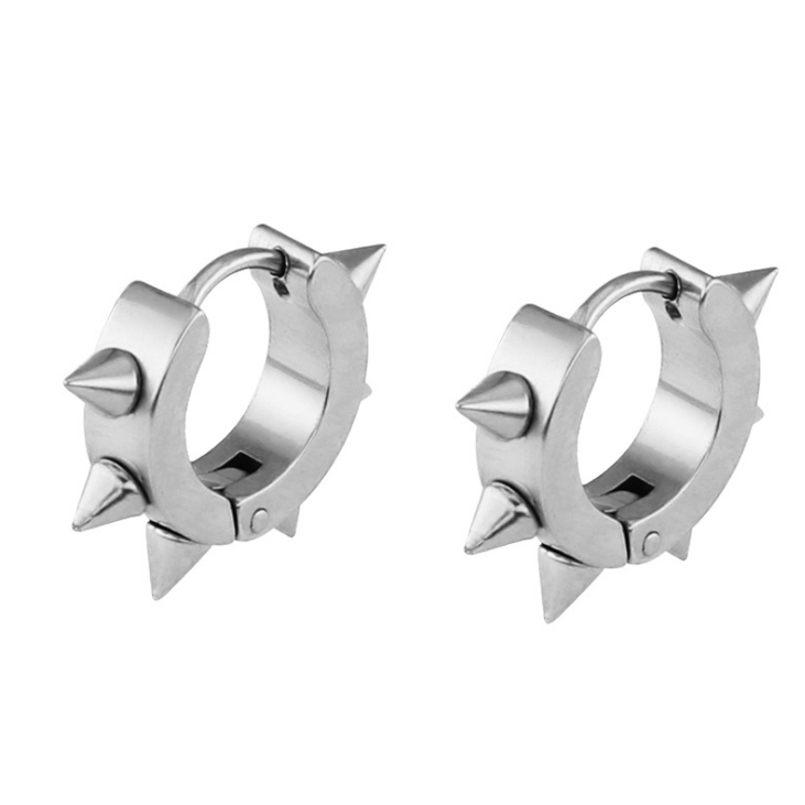 Stainless Steel Men Women Awl Taper Rivets Spike Huggie Hoop Earrings ...
