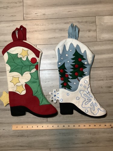 2 Botas de Vaquero Vintage Medias de Navidad Decoración Suroeste Holly Dolly - Imagen 2 de 5