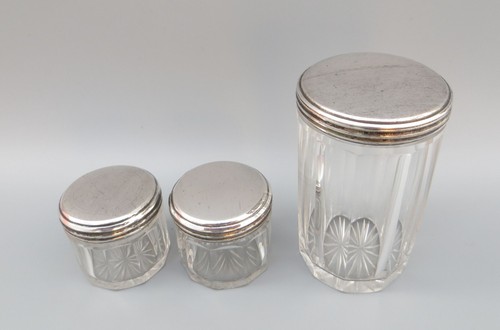 2 Square Glass Scent Bottles & 3 Silver Plated Jars for Ladies Dressing Box - Picture 9 of 12