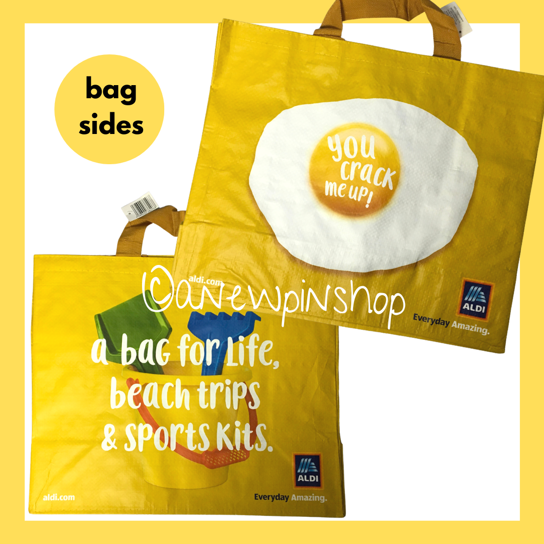ALDI Shopping Bags Yellow Mix Egg Beach Print Tote Shopper Large x2