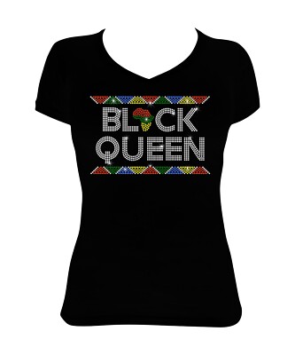 Women's Rhinestone Fitted Tight Snug Shirt '' Black Queen - in African Colors ''