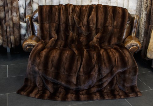 1570 Light-brown Mink Fur Throw Genuine Pelt Cover Real Mink Bed Throw Mink Furs - Picture 5 of 11