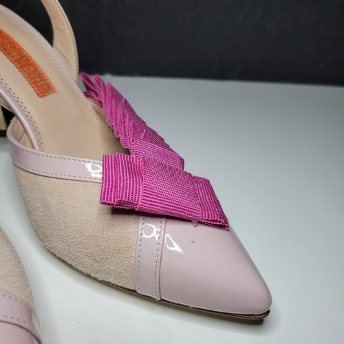 NEU D. Lacquaniti Damen 7 rosa Lackleder Rüschen Slingback Heels Italien - Bild 6 von 11