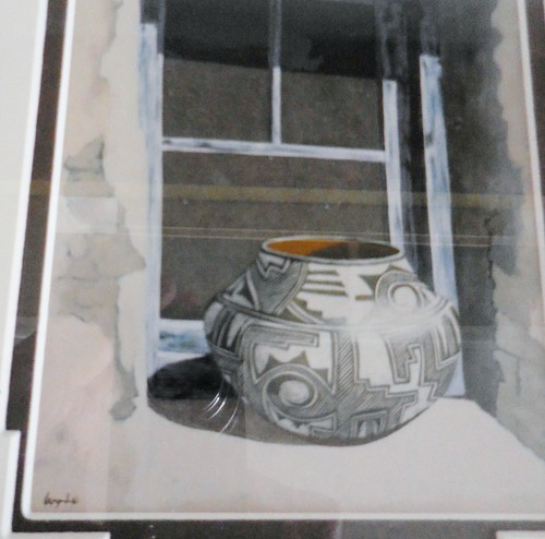 VINTAGE SIGNED MARY WYANT PRINT PICTURE ZUNI WINDOW COLORFUL INDIAN VASE DESIGND - Picture 3 of 6