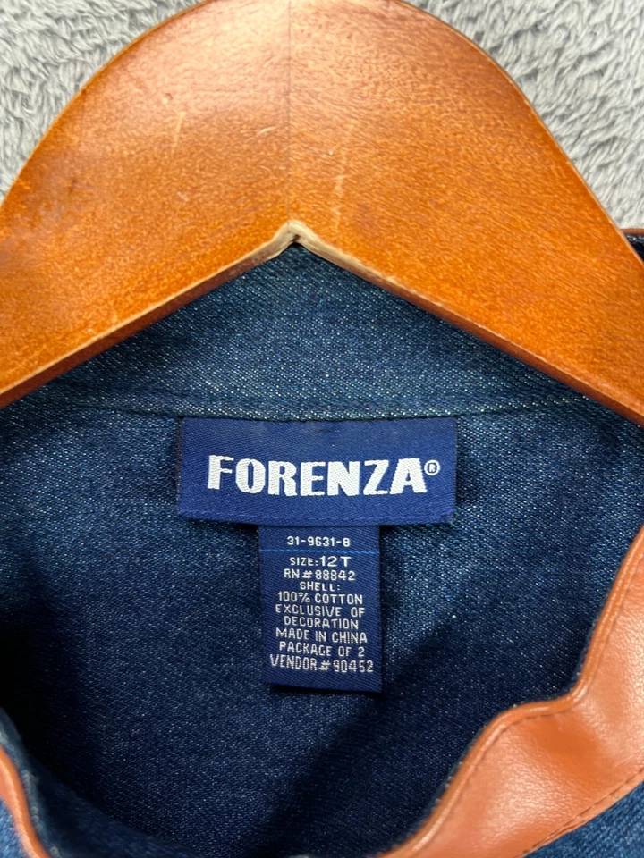 Chaquetas vaqueras vintage FORENZA para mujer Jean 12 alto azul cuello de cuero vegano Foto 3 de 4