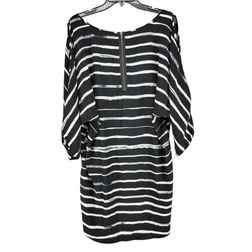Express Damen Kleid Etuikleid kurz groß Cold Shoulder schwarz gestreift leicht - Bild 4 von 11