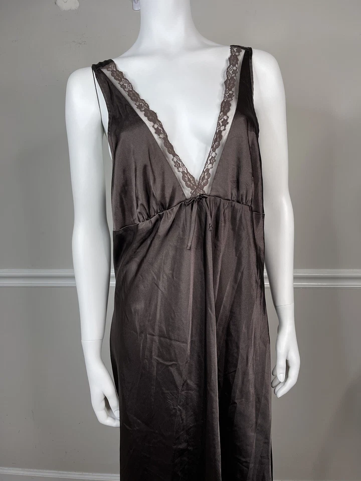 Винтажная женская средняя кружевная макси длинная атласная сексуальная сорочка ночная рубашка Jones глубокий V - Изображение 3 из 4