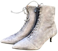 Tabitha Simmons $895 Emmet Suede Pointy Toe Lace Up Grey Ankle Boot (size: 38eu)