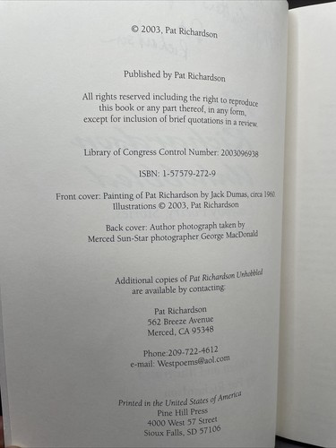 Inscribed Signed By Pat Richardson Unhobbled Cowboy Poetry Stories & Lies PB - Picture 3 of 11