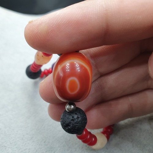 Stunning Carnelian Natural Eye Agate & Venetian Whiteheart Beads Bracelet - Picture 13 of 20