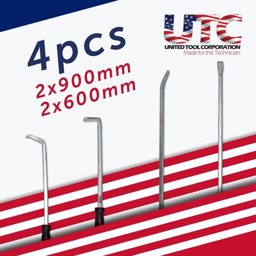 4PC Heavy Duty Pry Bar Set 2x900mm 2x600mm Curved Bent Rubber Grip Mechanic Tool - Picture 3 of 14