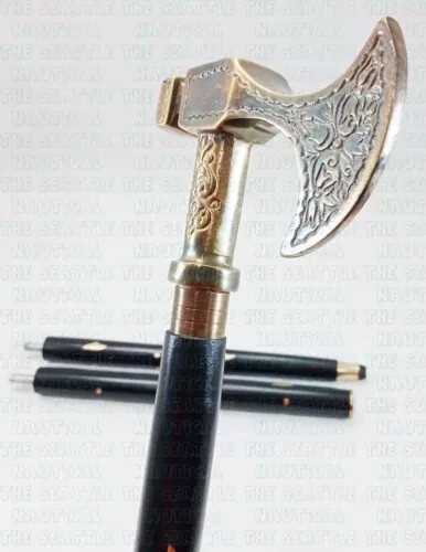 Gehstock mit Gravur Antikoptik Wikinger Axtstiel Holzstock Weihnachtsgeschenk - Bild 1 von 7
