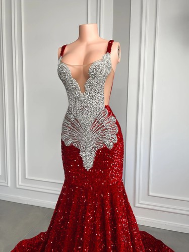 Gorgeous Long Prom Dresses Luxury Sparkly Crystals Sequin Girl Party Formal Gown - Picture 5 of 27