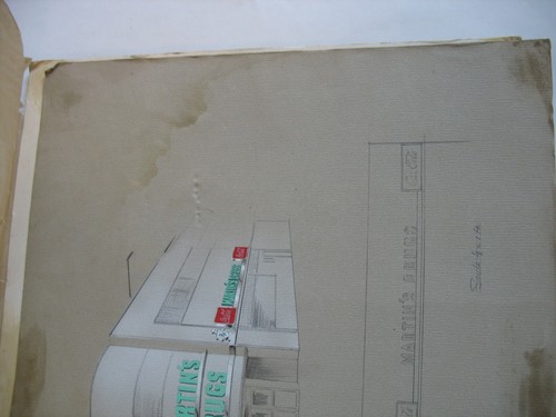 Coca Cola de los años 50 estampado azul dibujo arquitectónico drogas de Martin mostrando señalización - Imagen 8 de 13