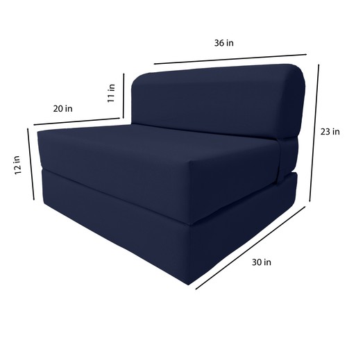 Navy Blue Sleeper Chair Folding Foam Beds, Portable Studio Guest Bed 6 x 36 x 70 - Picture 4 of 6