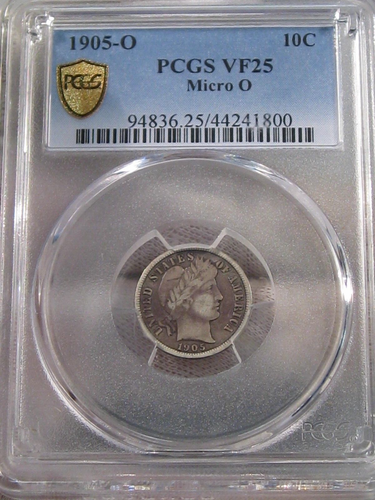 Moneda de diez centavos de peluquero tipo micro "o" Choice VF 1905-o graduación profesional VF25.  #33 - Imagen 2 de 11