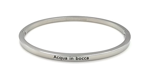 Bracciale rigido da donna in acciaio a manetta con scritta braccialetto argento - Foto 90 di 97
