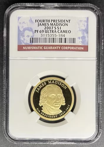 2007-S Proof James Madison Dollar NGC PF-69 UCAM, Buy 3 Items, Get $5 Off!
