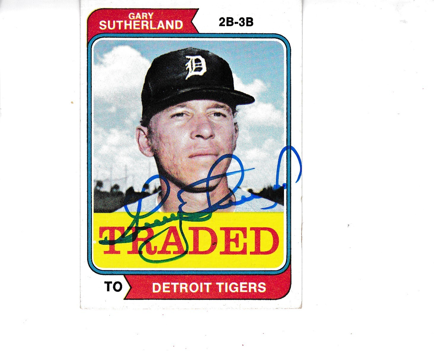 1974 TOPPS BASEBALL #428T Gary Sutherland Detroit Tigers  Signed Autograph
