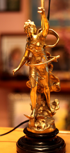 Vintage Messing weibliche Skulptur signiert, Tiffany Libelle Stil Tischlampe - Bild 2 von 12