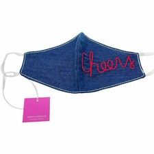Ahida Correale Embroidered Cheers Cotton Face Protective, Denim Blue/Red
