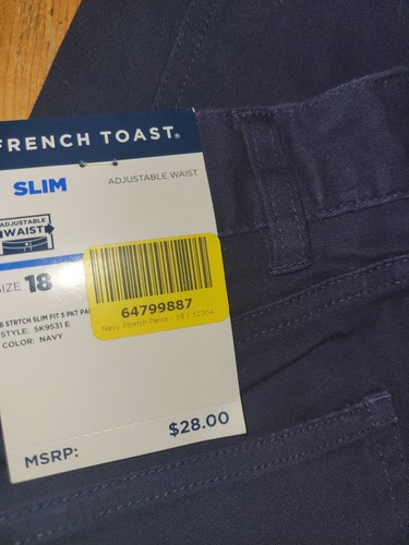 French Toast Boys Size 18 Slim Fit Navy Stretch 5 Pocket Chino Pants NWT - Picture 5 of 11