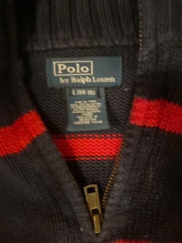 Ralph Lauren Sweater Boys 14Large Blue Red Pony 1/4 Zip Pullover Sweatshirt Kids - Picture 3 of 3