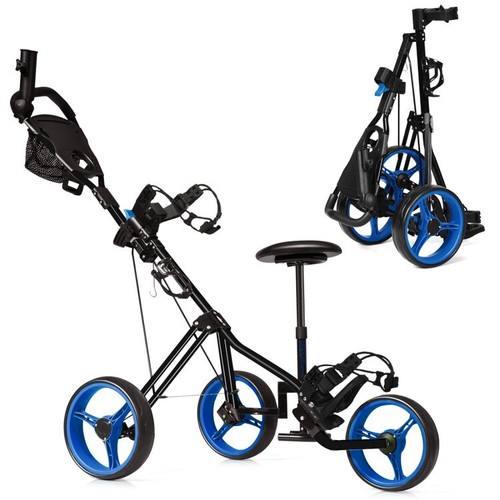 3 Wheel Pull Push Cart Trolley Golf Foldable Umbrella Holder w/Scoreboard Bag - Picture 4 of 8