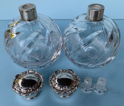 ANTIQUE-CRYSTAL-STERLING SILVER-VANITY-SET-PERFUMES-POWDER-BRUSH-MIRROR-5 pieces - Picture 6 of 22