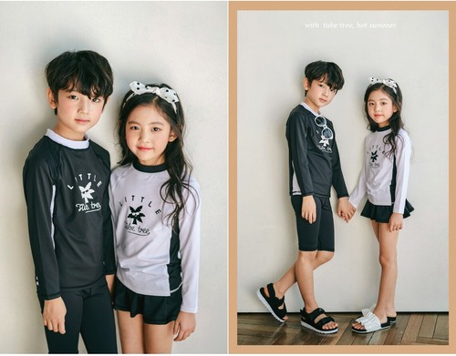 Boys & Girls Rash Guard long sleeve shirt & swimming skirt (sold separately) B/W - Picture 4 of 9