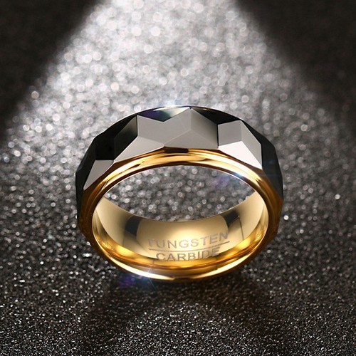 8 MM Wide Faceted Cut Geometric Tungsten Carbide Wedding Ring Men Jewelry Band - Picture 3 of 6