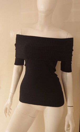 Nuevo con etiquetas Suéter Negro BCBG MaxAzria Seda Tejido Mangas Cortas Hombro Descubierto - XS, 0/2