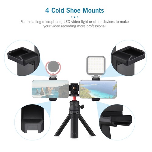 Universal Smartphone Video Kit mit zwei Handyhaltern 4 Cold Shoe Mounts M1W7 - Bild 9 von 12