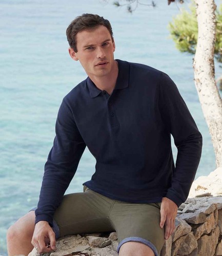 Polo FRUIT OF THE LOOM da uomo premium a maniche lunghe abbigliamento da lavoro cotone tempo libero TOP - Foto 7 di 25